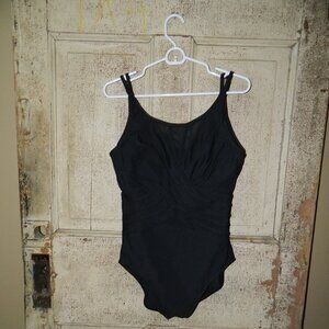 Miraclesuit Crossover Design Black One Piece Swimsuit Size 14 (M-10)